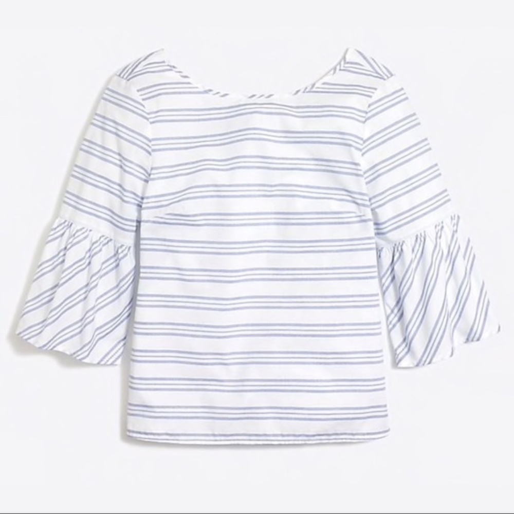 EUC J. Crew‎ Striped bell-sleeve tie-back top